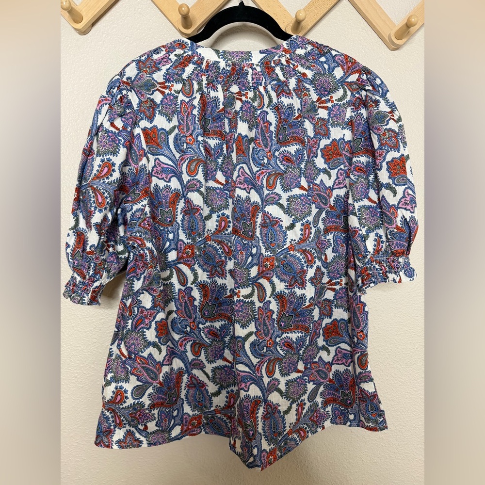 NWT Boden Ivory, Paisley Bud Smocked Short Sleeve Blouse Sz 14 - Picture 10 of 10